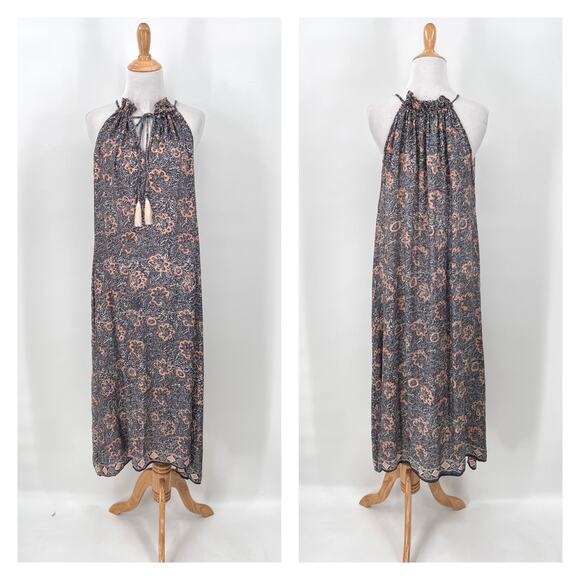 NATALIE MARTIN Silk Floral Print Maxi Dress Small Blue Flowy Boho Fairy Marlien - Picture 1 of 12